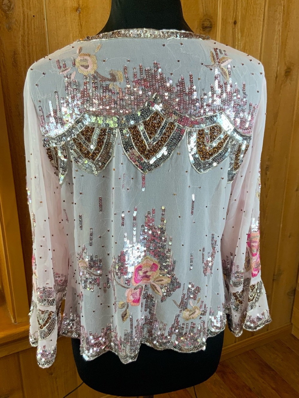 Embellished White Pink Gold Sequin Top Jacket As New Vintage style - Picture 4 of 5